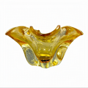 𝅺NEW Arte Murano Designed In Italy Amber & Clear with Bubbles 7”x4” Labelled